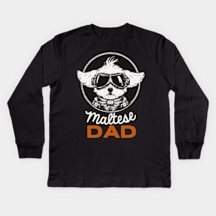 Maltese Dad Vintage Dog Owner Retro Dog Father Kids Long Sleeve T-Shirt